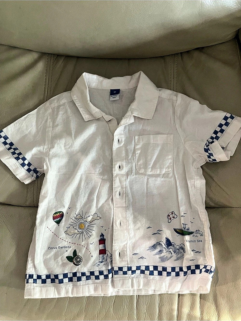Old Navy Toddler Boys Printed Linen-Blend Camp Shirt Size 4T